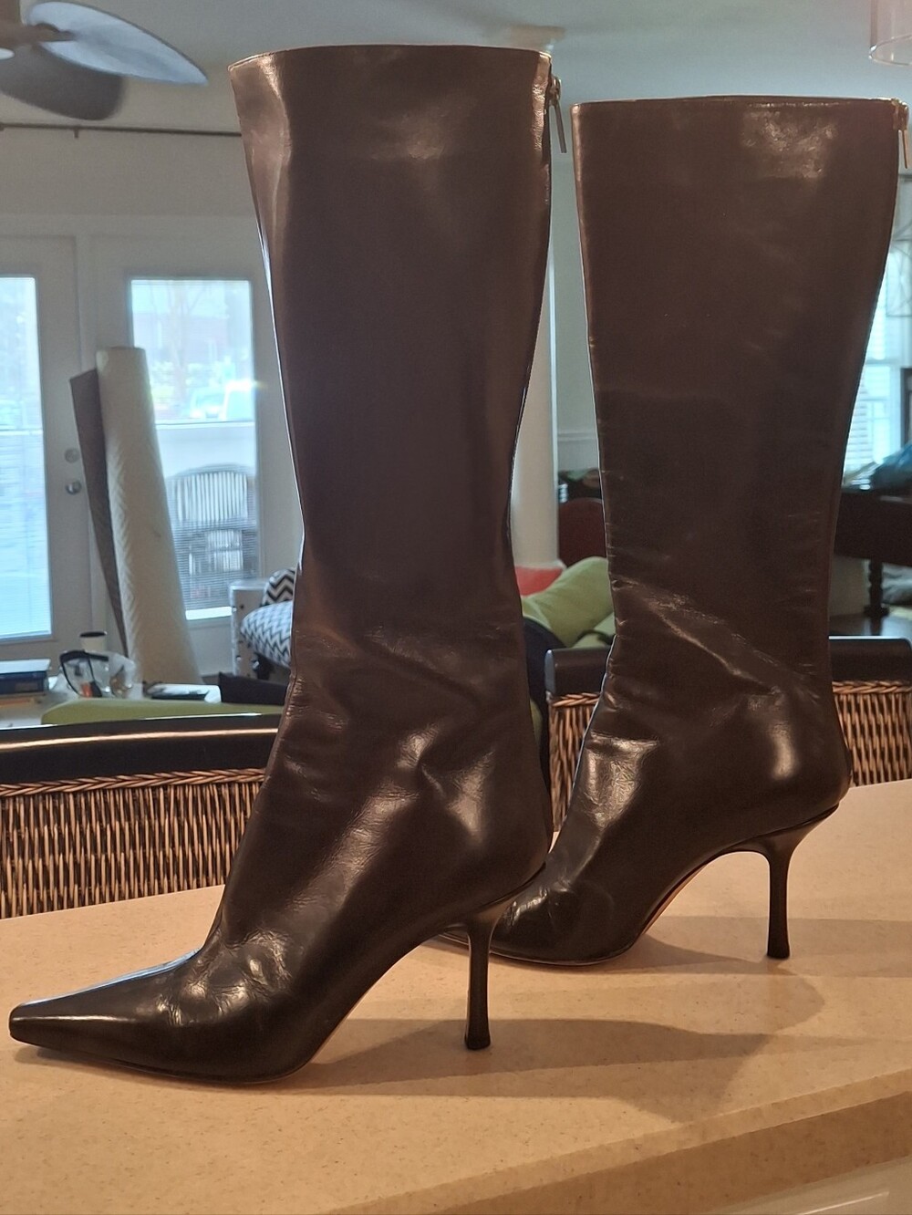 Jimmy Choo Dark Brown Leather Knee-High Stiletto Boots